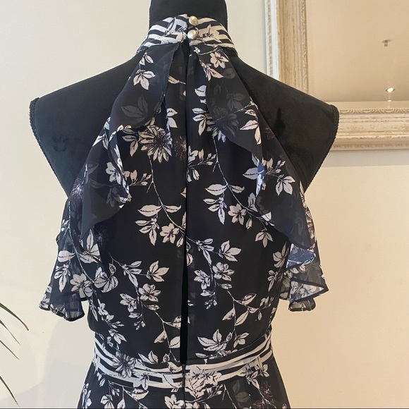 SHEIKE Halter Neck Floral Black Dress Ruffle Detail Elegant Cocktail Striped 8 - Picture 7 of 15